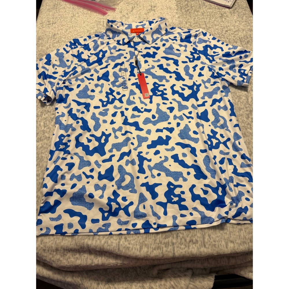 Redvanly Barres Polo Mens XXL Marine Blue White Abstract Camo Golf‎ Shirt R2513